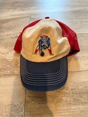 Red, white, and blue New England Patriots baseball hat